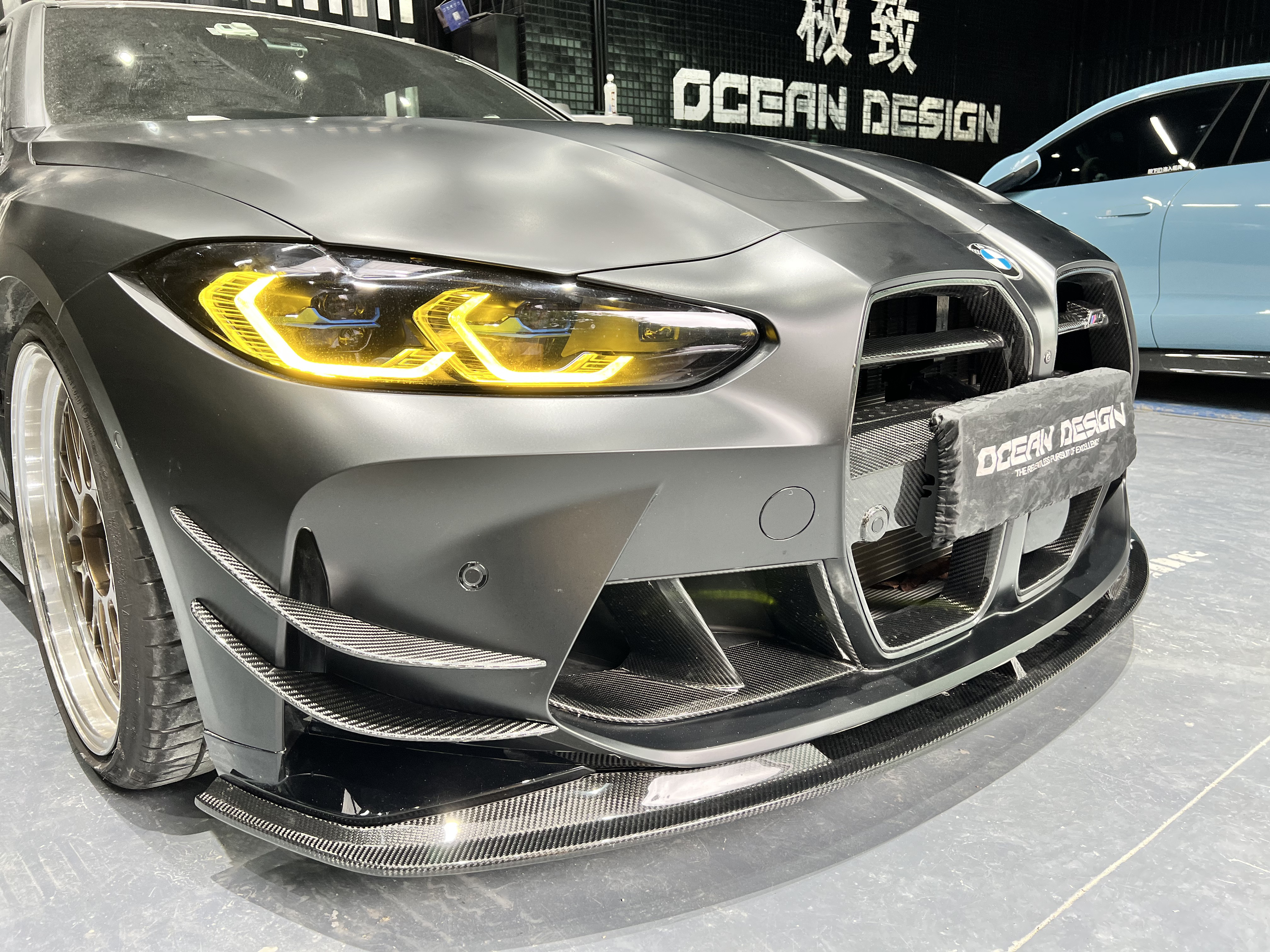 BMW G80 M3/G82 M4 AC Style Dry Carbon Lip and Canards - styling view